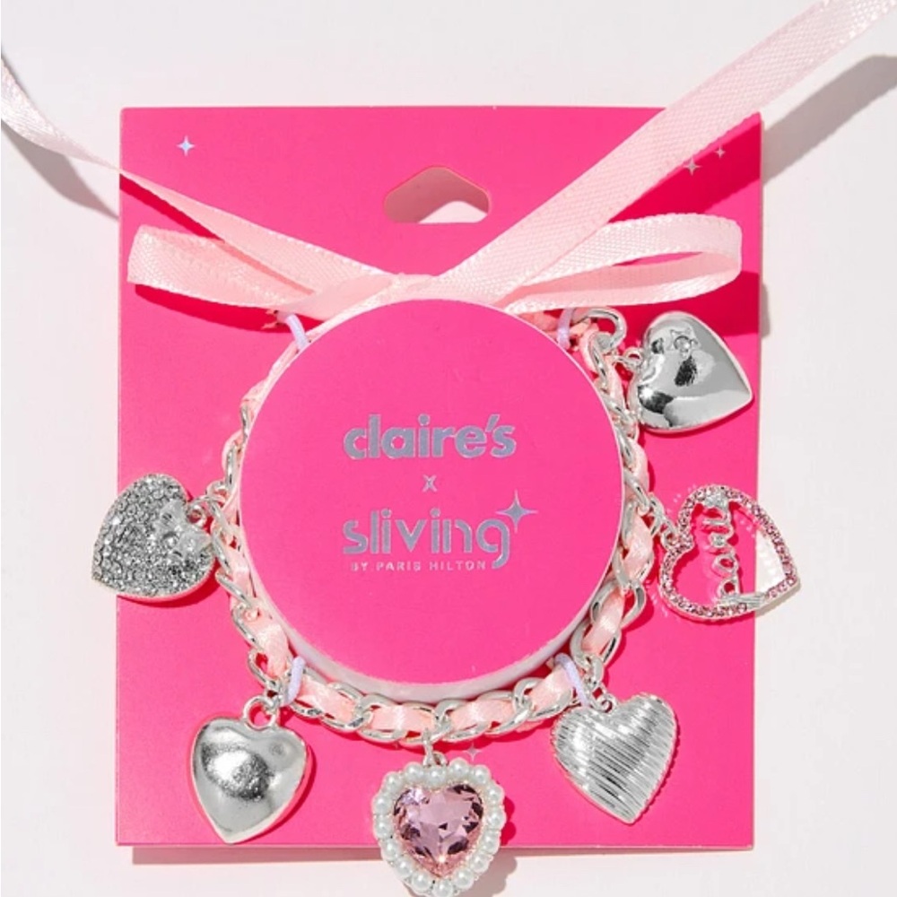 Claire's Pink and Silver Paris Hilton Charm Bracelet and necklace lot